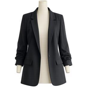 Eliza J Black Ruched Sleeve Blazer - Open Front Jacket - Size M